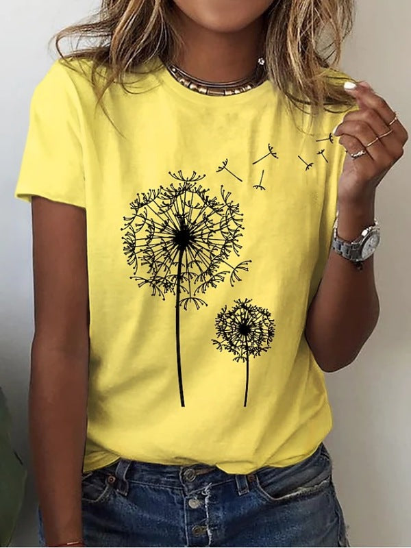 Christina Women's Casual Dandelion Print Knit T-Shirt