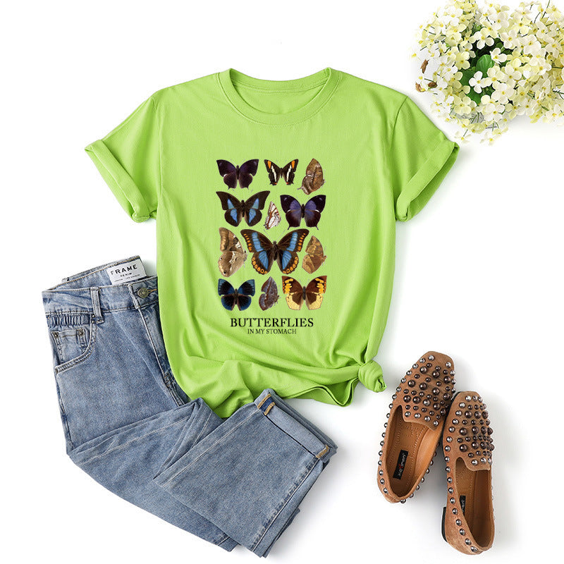 Elise New Women's Butterfly T-Shirt Casual Slim Short Sleeve Versatile