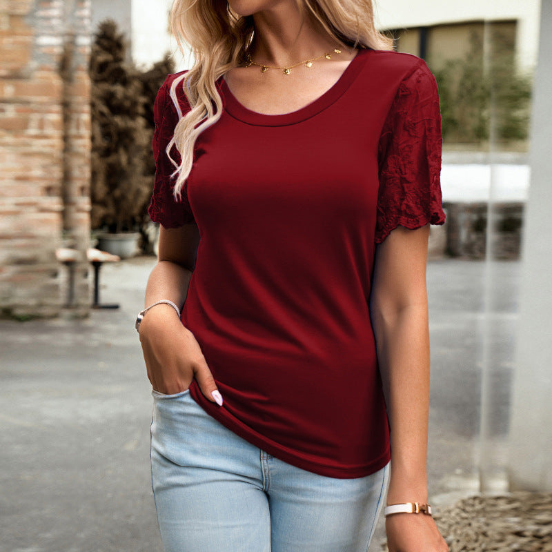 Sandra New Casual Lace Short-Sleeved T-Shirt