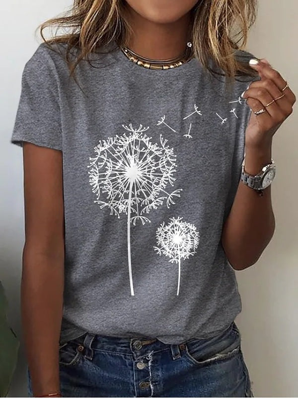 Christina Women's Casual Dandelion Print Knit T-Shirt