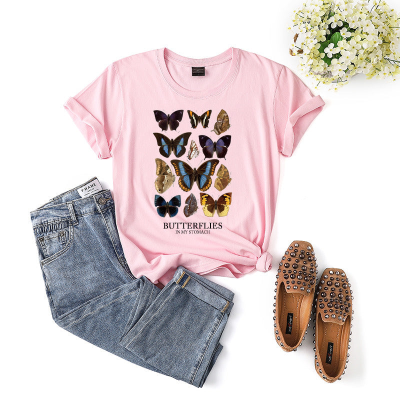 Elise New Women's Butterfly T-Shirt Casual Slim Short Sleeve Versatile