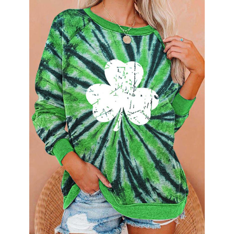 Karter Women's St. Patrick's Irish Day Round Neck Tie Dye Long Sleeve Sweatshirt