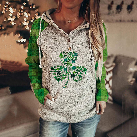 Shawn Women's St. Patrick's Irish Day Hooded Buttoned Long Sleeve Sweatshirt