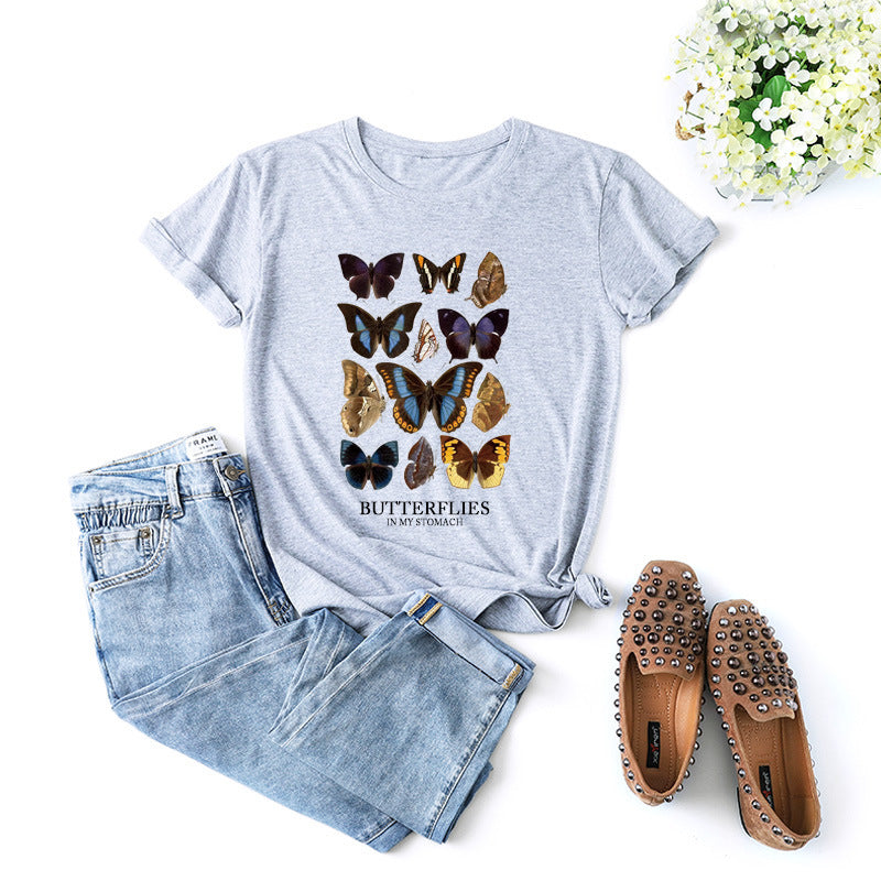 Elise New Women's Butterfly T-Shirt Casual Slim Short Sleeve Versatile