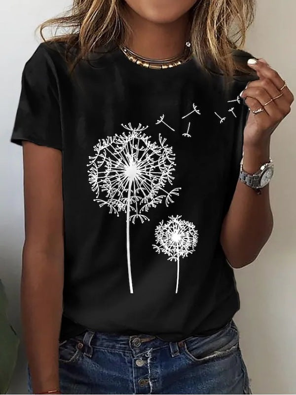 Christina Women's Casual Dandelion Print Knit T-Shirt