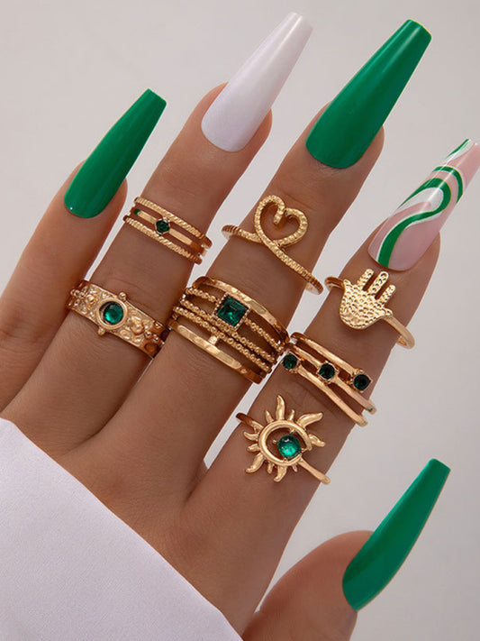 Retro Personalized Fashion Metal Diamond Love Palm Ring Multi-Piece Set