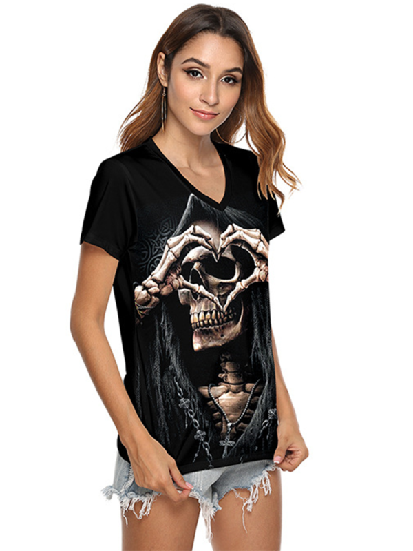 Angela Skeleton Hand Print V-Neck Women's T-shirt