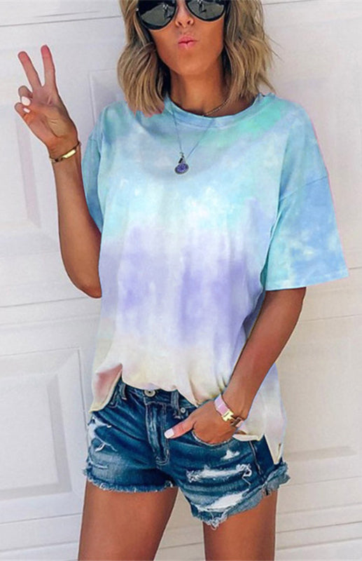 Layla Women's Tie Dye Gradient Print Loose Tee Shirt For Women