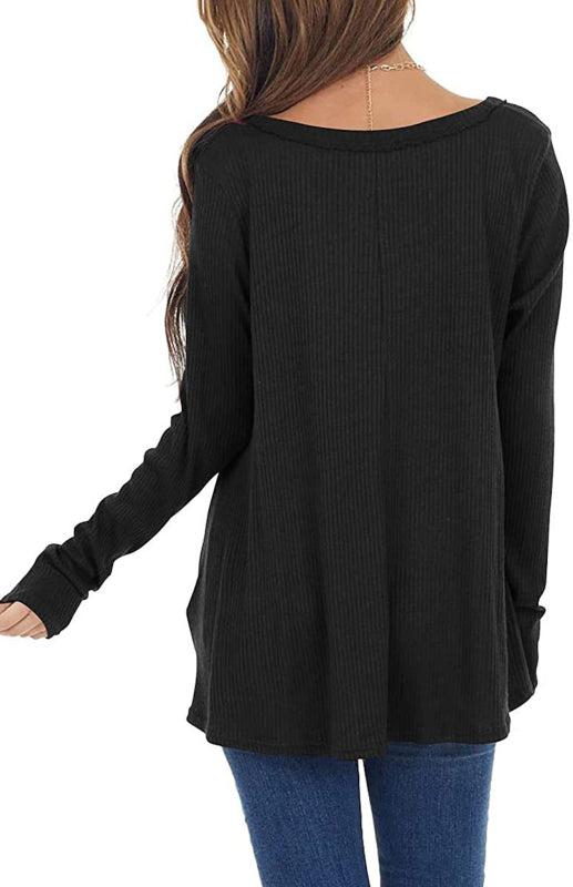 Liana V-Neck Long-Sleeved Loose Bottoming Shirt