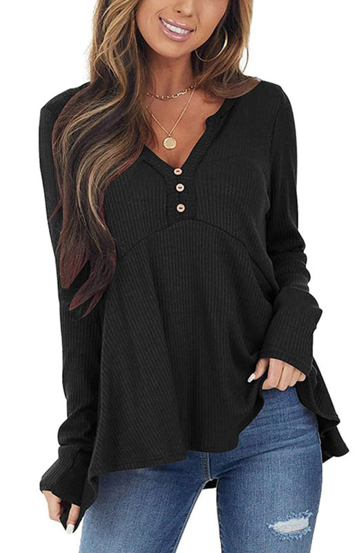 Liana V-Neck Long-Sleeved Loose Bottoming Shirt