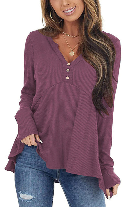 Liana V-Neck Long-Sleeved Loose Bottoming Shirt