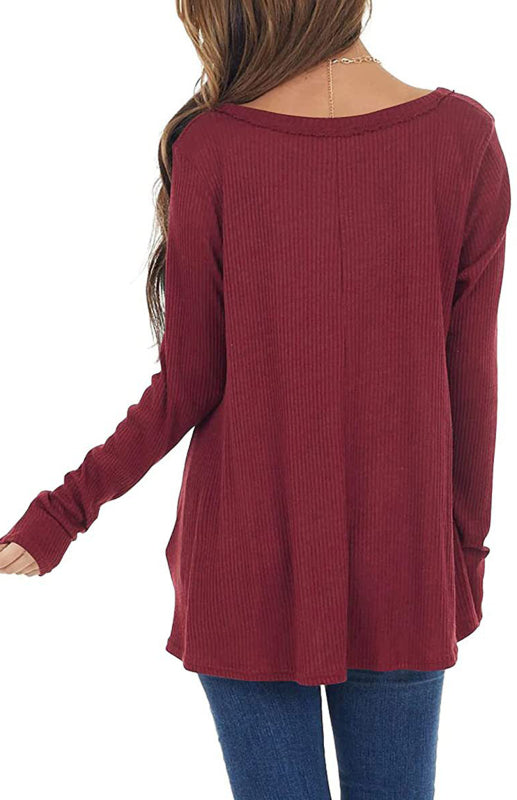 Liana V-Neck Long-Sleeved Loose Bottoming Shirt