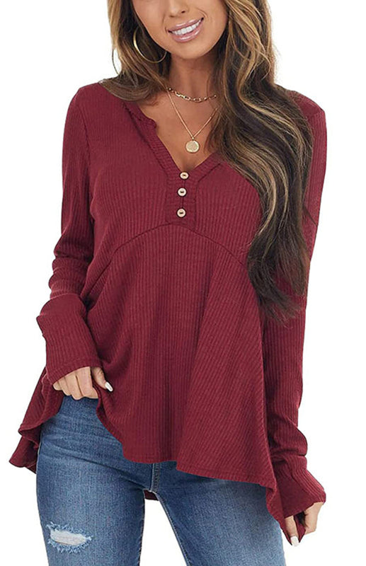 Liana V-Neck Long-Sleeved Loose Bottoming Shirt