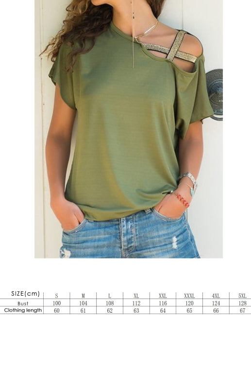 Monique Casual Oblique Shoulder Crossed Irregular Short Sleeve T-Shirt