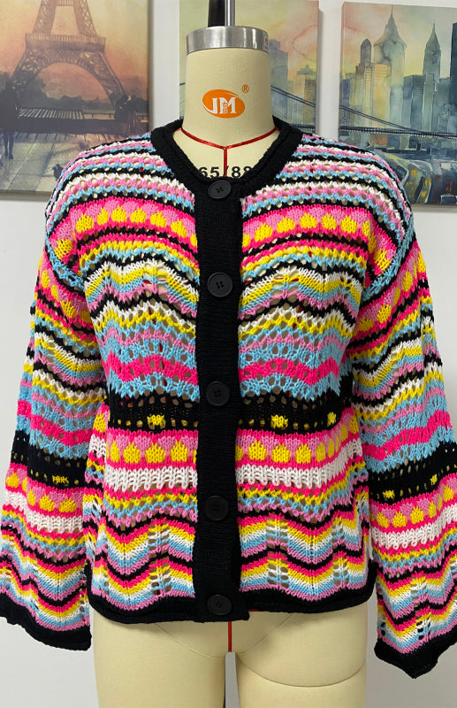 Maureen New Striped Loose Rainbow Knitted Cardigan