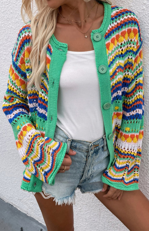 Maureen New Striped Loose Rainbow Knitted Cardigan