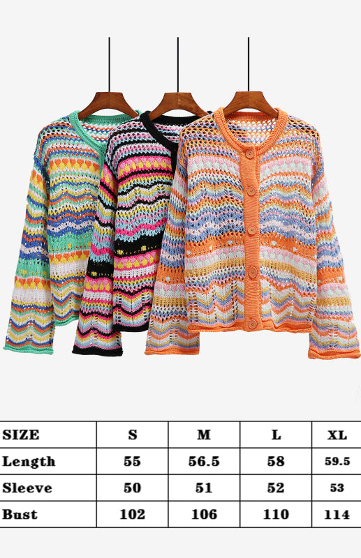 Maureen New Striped Loose Rainbow Knitted Cardigan