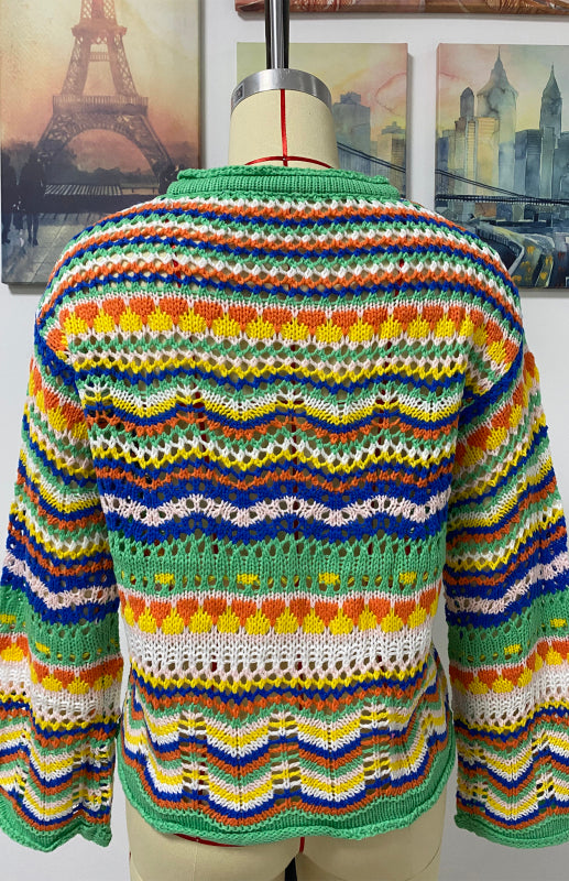 Maureen New Striped Loose Rainbow Knitted Cardigan