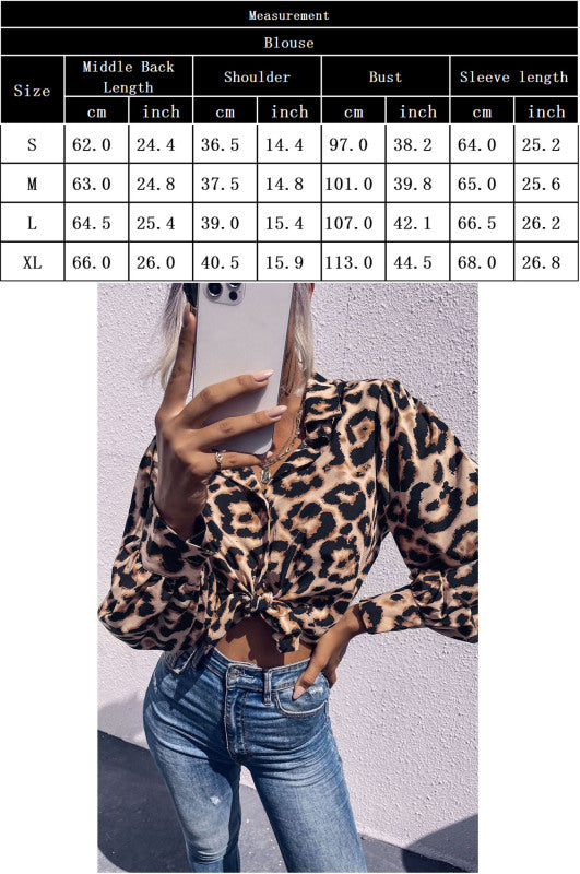 Cordelia Women's Long Sleeve Leopard Print Lapel Shirt