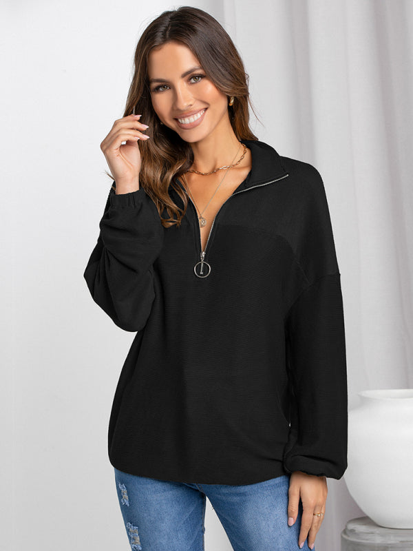 Teri Casual Solid Zipper Pullover Hoodie