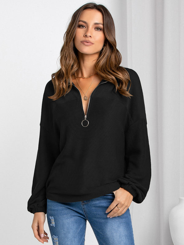 Teri Casual Solid Zipper Pullover Hoodie