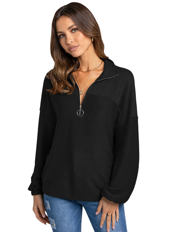 Teri Casual Solid Zipper Pullover Hoodie