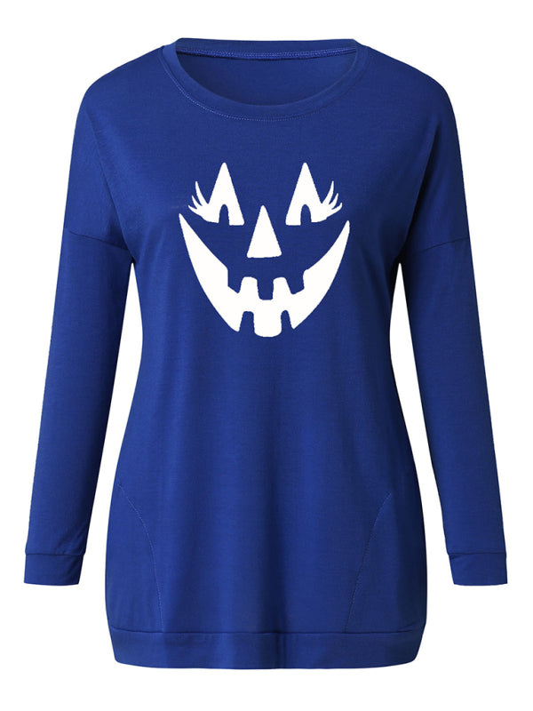 Tanisha Women's Halloween Face Print Round Neck Pullover