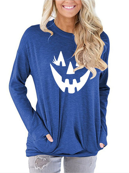 Tanisha Women's Halloween Face Print Round Neck Pullover