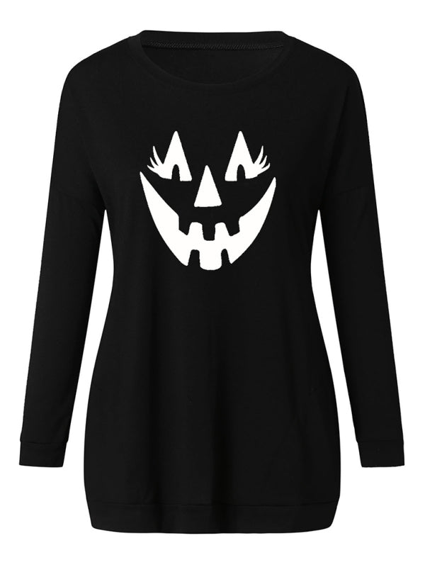 Tanisha Women's Halloween Face Print Round Neck Pullover