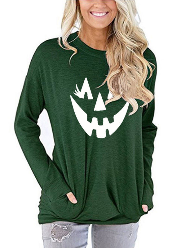 Tanisha Women's Halloween Face Print Round Neck Pullover