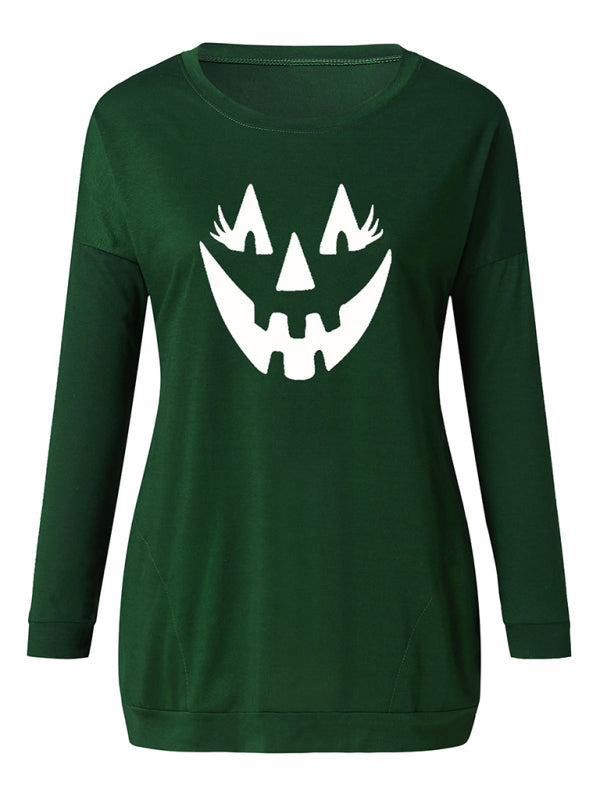 Tanisha Women's Halloween Face Print Round Neck Pullover