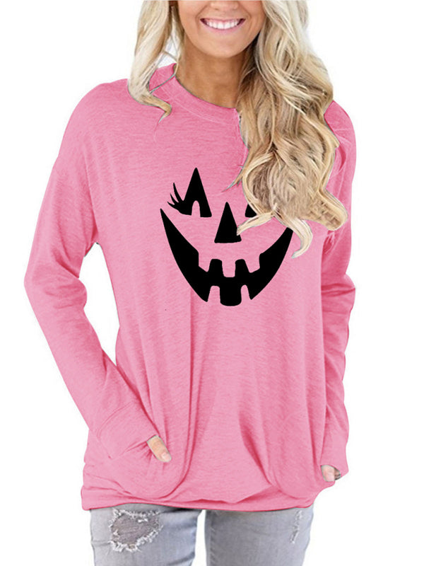 Tanisha Women's Halloween Face Print Round Neck Pullover