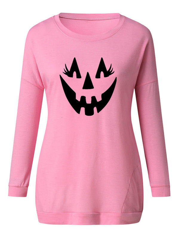 Tanisha Women's Halloween Face Print Round Neck Pullover