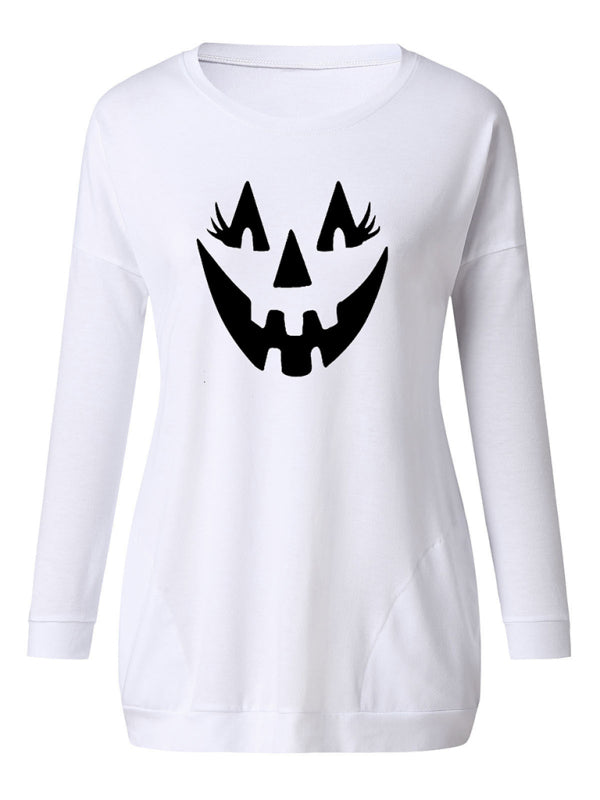 Tanisha Women's Halloween Face Print Round Neck Pullover