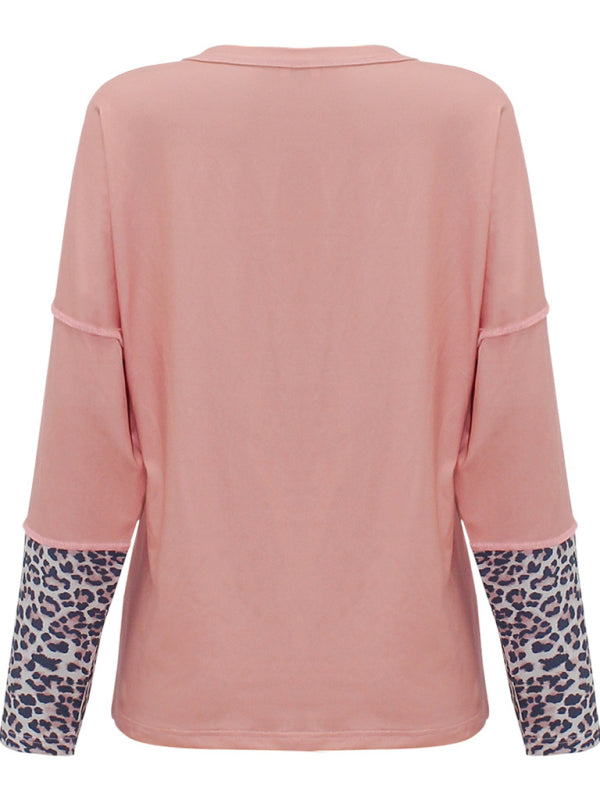 Kelsey Leopard Print Round Neck Long Sleeve Cotton Blend Knit Top