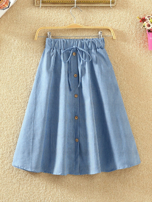 Miley Elastic Waist Button-Down A-Line Denim Skirt