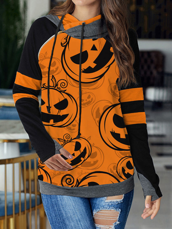 Teagan Women Halloween Pumpkin Print Hoodie Sweatshirt