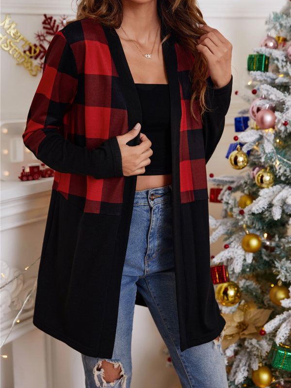 Larissa Women's Loose Color Blocking Christmas Print Casual Cardigan