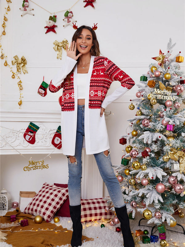 Larissa Women's Loose Color Blocking Christmas Print Casual Cardigan