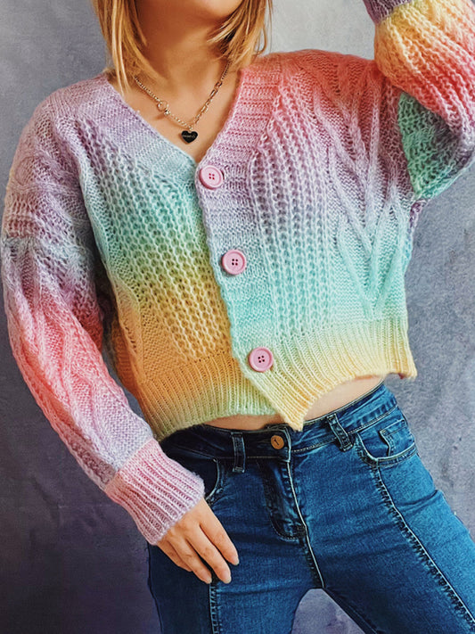 Ryan Ombre Single-Breasted Drop-Sleeve Sweater Cardigan