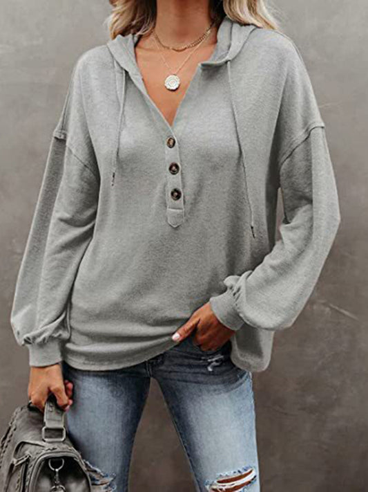 Jennie V-Neck Long Sleeve Loose Casual Hoodie