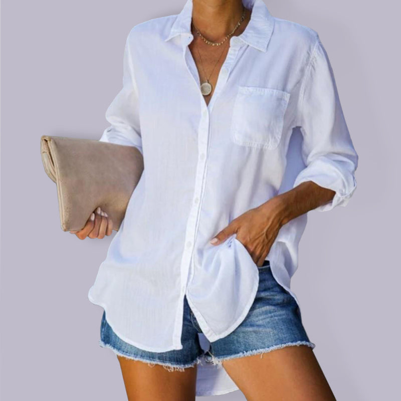 Sylvette Women's Shirt Solid Color Large Size Casual Loose Breasted Shirt Women's Clothes