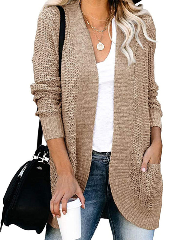 Sherri Women's European And American Curved Placket Large Pocket Sweater Cardigan