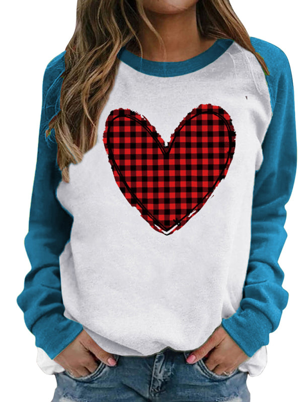 Savannah Valentine's Day Pink Heart Raglan Pullover Casual Printed Round Neck Top