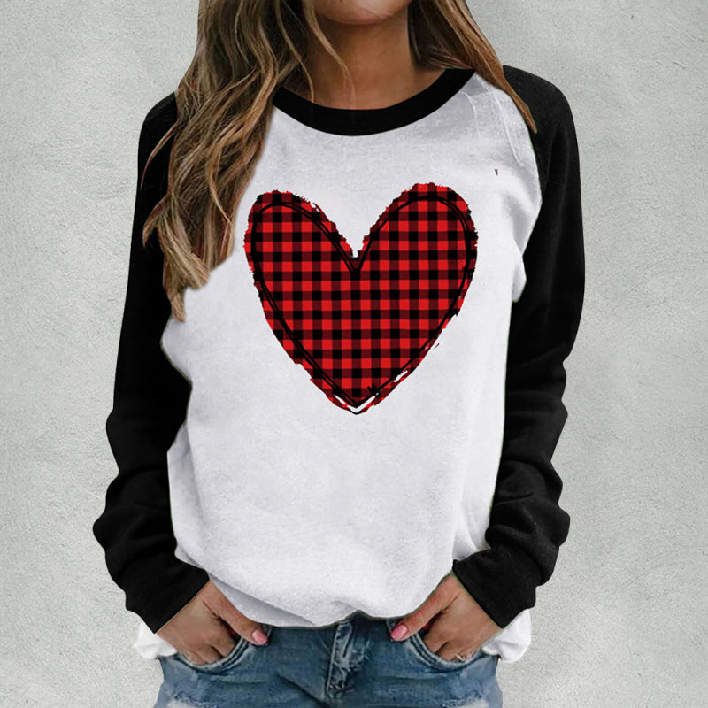 Savannah Valentine's Day Pink Heart Raglan Pullover Casual Printed Round Neck Top