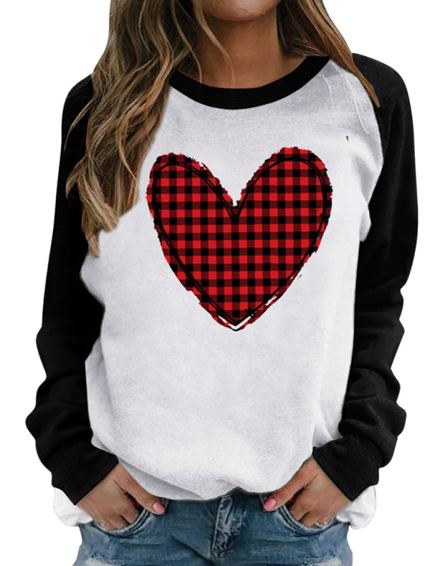 Savannah Valentine's Day Pink Heart Raglan Pullover Casual Printed Round Neck Top