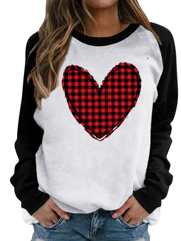 Savannah Valentine's Day Pink Heart Raglan Pullover Casual Printed Round Neck Top