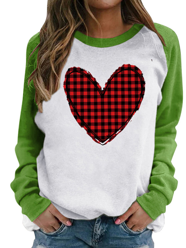 Savannah Valentine's Day Pink Heart Raglan Pullover Casual Printed Round Neck Top