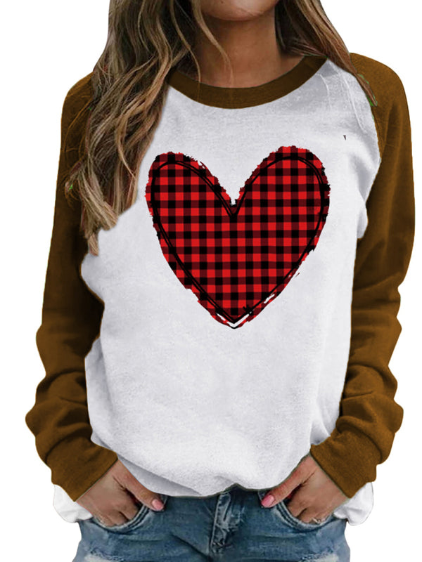 Savannah Valentine's Day Pink Heart Raglan Pullover Casual Printed Round Neck Top