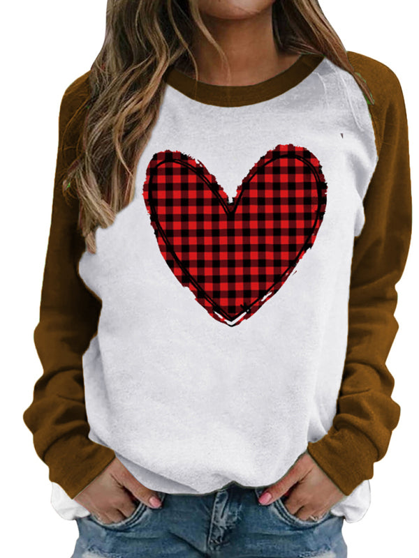 Savannah Valentine's Day Pink Heart Raglan Pullover Casual Printed Round Neck Top